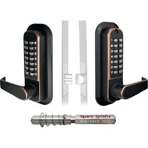 JOUNJIP Mechanical Keyless Combination Lever Handle Door Lock - [Square Spindle] Easier Install - (Oil-Rubbed Bronze) 2023 Upgrade Version