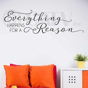Everything Happens for a Reason Vinyl Lettering Wall Decal Sticker (Black, 10"H x 33"L)