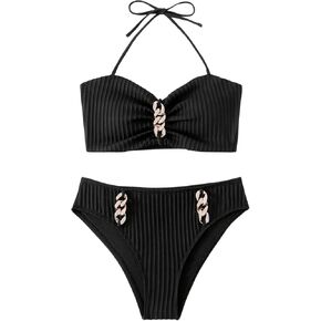 SHENHE Women's 2 Piece Swimsuits Halter Bikini Chain Linked Bathing Suits Swimwear