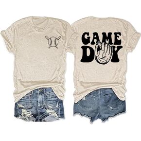 Baseball Game Day Tshirt Women Funny Letter Print Baseball Mom Shirt Vintage Graphic Tee Casual Short Sleeve Tops