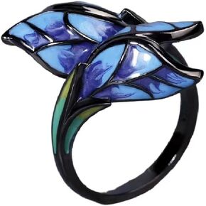 925 Sterling Silver Elegant Natural Ladies Jewelry Enamel Color Ring Noble Cloisonne Pansy Cocktail Party Fashion Ring Engagement Wedding Jewelry Size 6-10 653 (8)