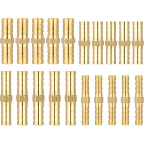 Giantree 20PCS Brass Hose Barb Fitting, 1/4" 5/16" 3/8" 1/2" (6 mm/8 mm/10 mm/12 mm) Barb Splicer Mender Hose Fittings, Brass Hose Barb Adapter Barb Fittings for Air/Fuel/Water/Oil Hose