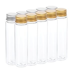 PATIKIL 80ml Plastic Test Tubes with Screw Caps, 10Pcs 128x33mm Tubes for Scientific Party Decoration Candy Bead Storage Bath Salt Lab Use, Silver Tone/Gold Tone