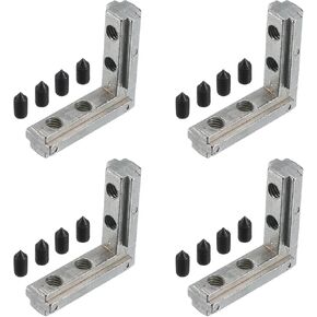 uxcell L-Shape Interior Joint Bracket, 4Pcs Inside Corner Connectors with M6 Screws for 4040 Series Aluminum Extrusion Profile Slot 8mm (Silver)