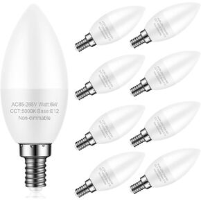 8-Pack E12 Ceiling Fan Light Bulbs, 60W Equivalent, Warm White 2700K, Small Base LED Candelabra Bulb for Chandelier, Type B LED Bulbs, 120V, Not Dimmable