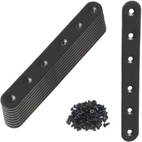 10 Pcs Black Flat Straight Braces Stainless Steel Straight Brackets 6.1 x 0.78 inch Metal Mending Plate for Wood, Heavy Duty Repair Joining Bracket, with Screws