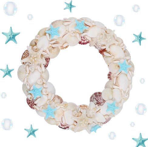 14 Inch Nautical Seashell Wreath Coastal Beach Wreath Summer Seashell Wreath Sea Shell Beach Wreath Coastal Style Christmas Decor Wreaths for Home Decor, Door, Window, Kitchen Cabinet, Chair and Wall in Saudi Arabia