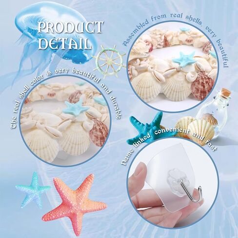 14 Inch Nautical Seashell Wreath Coastal Beach Wreath Summer Seashell Wreath Sea Shell Beach Wreath Coastal Style Christmas Decor Wreaths for Home Decor, Door, Window, Kitchen Cabinet, Chair and Wall in Saudi Arabia