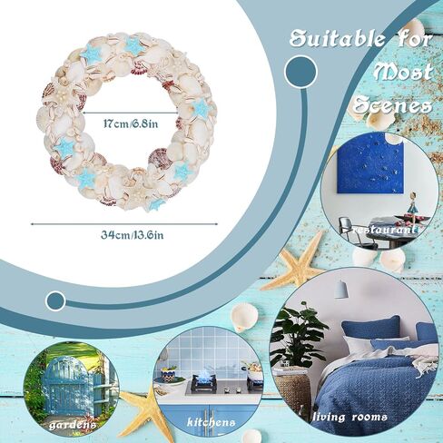 14 Inch Nautical Seashell Wreath Coastal Beach Wreath Summer Seashell Wreath Sea Shell Beach Wreath Coastal Style Christmas Decor Wreaths for Home Decor, Door, Window, Kitchen Cabinet, Chair and Wall in Saudi Arabia