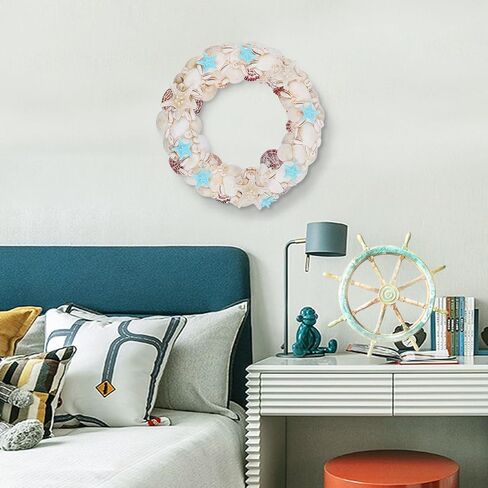 14 Inch Nautical Seashell Wreath Coastal Beach Wreath Summer Seashell Wreath Sea Shell Beach Wreath Coastal Style Christmas Decor Wreaths for Home Decor, Door, Window, Kitchen Cabinet, Chair and Wall in Saudi Arabia