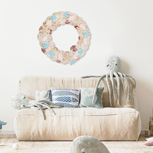 14 Inch Nautical Seashell Wreath Coastal Beach Wreath Summer Seashell Wreath Sea Shell Beach Wreath Coastal Style Christmas Decor Wreaths for Home Decor, Door, Window, Kitchen Cabinet, Chair and Wall in Saudi Arabia