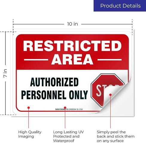 Sigo Signs - Restricted Area Authorized Personnel Only Stop Sign, 10x7 Inches, Rust Free .040 Aluminum, Fade Resistant, Made in USA in Saudi Arabia