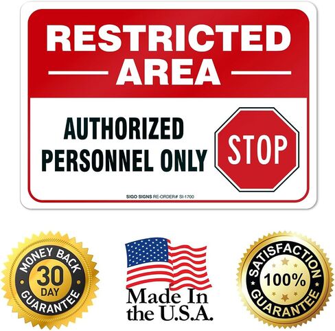 Sigo Signs - Restricted Area Authorized Personnel Only Stop Sign, 10x7 Inches, Rust Free .040 Aluminum, Fade Resistant, Made in USA in Saudi Arabia