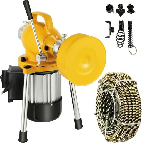 VEVOR 3 Cables Auger Fits 3/4 to 4 Inch Pipes Portable Drain Cleaning Machine with 6 Cutter Heads, Red in Saudi Arabia