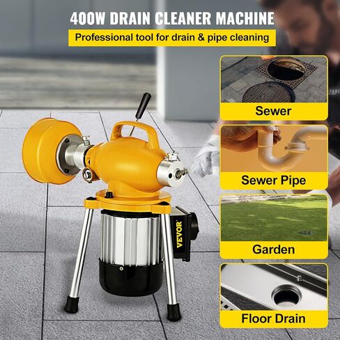 VEVOR 3 Cables Auger Fits 3/4 to 4 Inch Pipes Portable Drain Cleaning Machine with 6 Cutter Heads, Red in Saudi Arabia