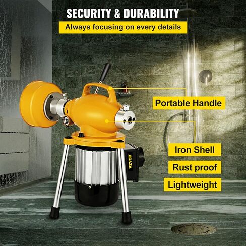 VEVOR 3 Cables Auger Fits 3/4 to 4 Inch Pipes Portable Drain Cleaning Machine with 6 Cutter Heads, Red in Saudi Arabia