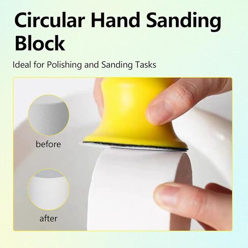 كتلة صنفرة دائرية مقاس 3 بوصات أداة صنفرة يدوية للفأرة المستديرة مثالية للأثاث الخشبي المنزلي والفنون والحرف اليدوية وحامل ترميم السيارات والمصابيح الأمامية لجسم السيارات والحرف اليدوية من ورق الصنفرة (أصفر) in Kuwait