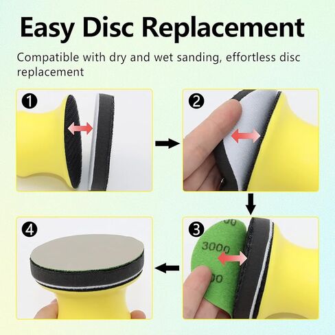 كتلة صنفرة دائرية مقاس 3 بوصات أداة صنفرة يدوية للفأرة المستديرة مثالية للأثاث الخشبي المنزلي والفنون والحرف اليدوية وحامل ترميم السيارات والمصابيح الأمامية لجسم السيارات والحرف اليدوية من ورق الصنفرة (أصفر) in Kuwait