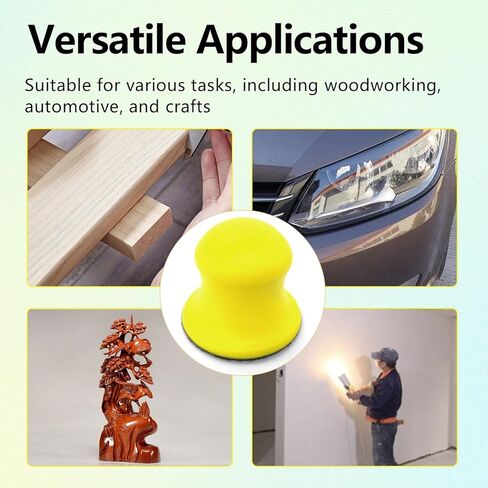 كتلة صنفرة دائرية مقاس 3 بوصات أداة صنفرة يدوية للفأرة المستديرة مثالية للأثاث الخشبي المنزلي والفنون والحرف اليدوية وحامل ترميم السيارات والمصابيح الأمامية لجسم السيارات والحرف اليدوية من ورق الصنفرة (أصفر) in Kuwait