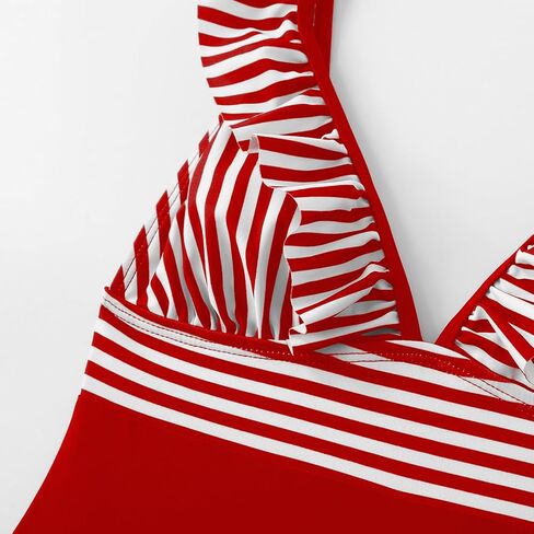 One Piece Swimsuit for Women, Ruffled V Neck Tummy Control Bathing Suit Lace Up Slimming Swimwear, X-Large Red in Saudi Arabia