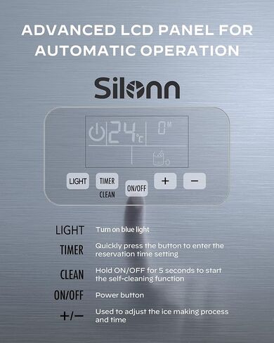 Silonn Commercial Ice Maker, Creates 150lbs in 24H, 33lbs Ice Storage Capacity, Stainless Steel Freestanding Ice Maker Machine with Auto Self-Cleaning for Home Office Bar Parties (SLIM12T) in Kuwait