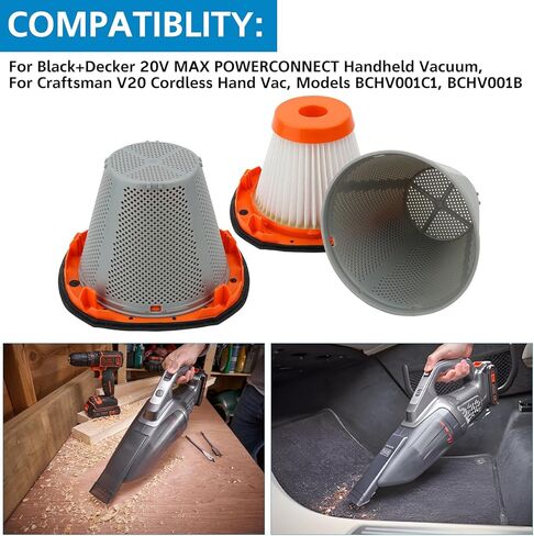 قطعتان من الفلتر البديل لطرازات المكنسة الكهربائية اليدوية اللاسلكية BLACK+DECKER 20V MAX POWERCONNECT BCHV001C1 BCHV001D1 BCHV001B، قارنها بالجزء N900287 in Kuwait