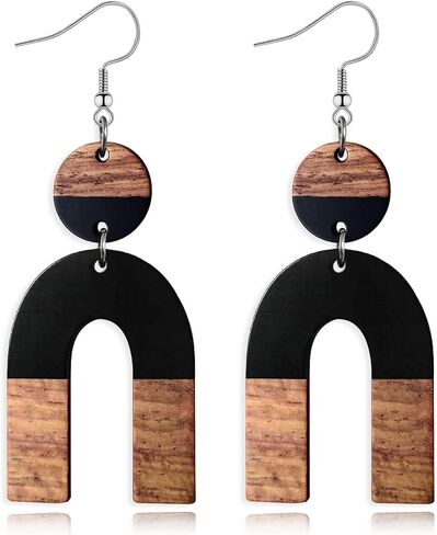 Wood Earrings for Women Trendy Teardrop Wooden Dangle Earrings Boho Bohemian Earrings Dangling Lightweight Statement Jewelry in Kuwait