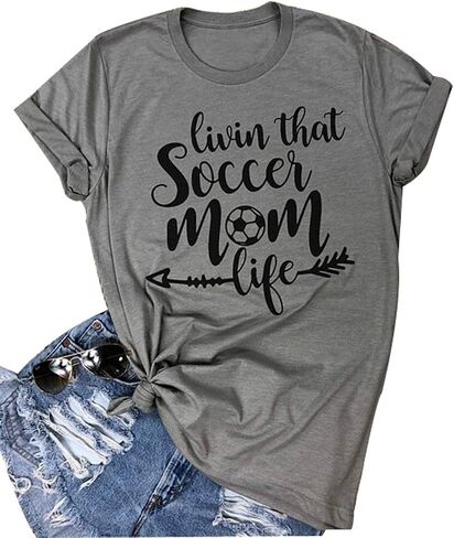تي شيرت نسائي Livin That Soccer Mom Life برقبة دائرية وأكمام قصيرة in Kuwait