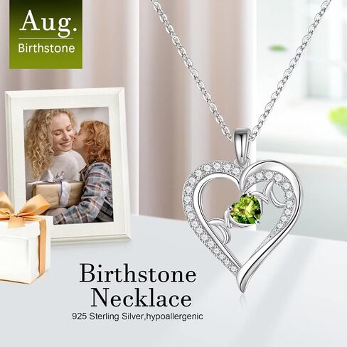 Iefil Mom Gifts for Mothers Day, 925 Sterling Silver Heart Pendant Birthstone Necklace for Mom, Mothers Day Gifts for Mom Christmas Birthday Gifts for Mom from Daughter Son in Saudi Arabia