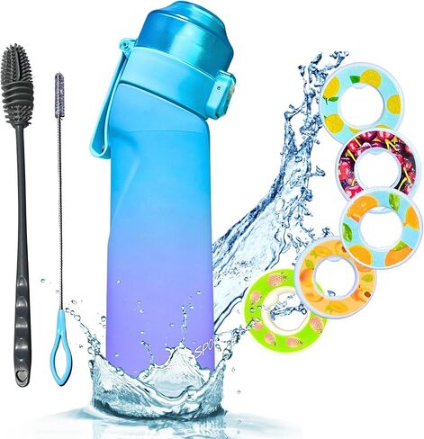 Air Water Bottle 650ml – Water Bottle With 5 Scented Pods, 0% Sugar BPA Free Cup with Bottle & Straw Brushes | Suitable for Outdoor | Sports | Gift Idea (New Black + 5 Pods) in Saudi Arabia