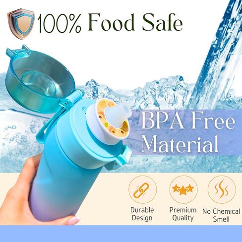 Air Water Bottle 650ml – Water Bottle With 5 Scented Pods, 0% Sugar BPA Free Cup with Bottle & Straw Brushes | Suitable for Outdoor | Sports | Gift Idea (New Black + 5 Pods) in Saudi Arabia