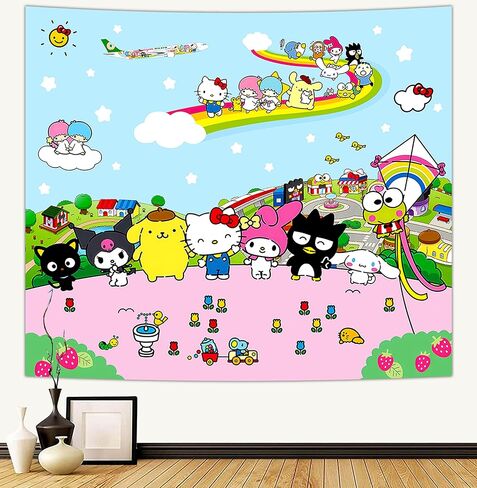 SkyReach Anime Tapestry Hello Kitty Tapestry-Hello Kitty Poster-Sanrio Room Decor-Kawaii Party Supplies-Kids Room Decor Tapestry-Anime Birthday Decorations Tapestry 60x50 In in Saudi Arabia