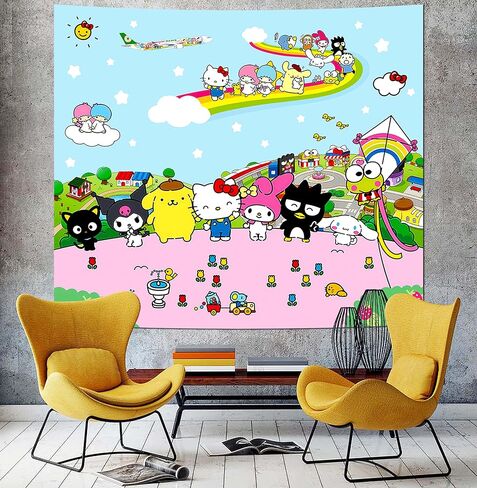 SkyReach Anime Tapestry Hello Kitty Tapestry-Hello Kitty Poster-Sanrio Room Decor-Kawaii Party Supplies-Kids Room Decor Tapestry-Anime Birthday Decorations Tapestry 60x50 In in Saudi Arabia