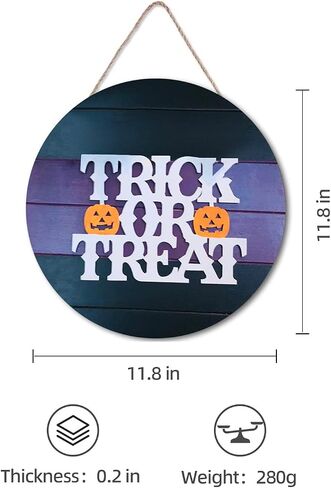 Halloween Wood Hanging Sign Halloween Trick or Treat Decor Sign for Front Door Halloween Decorations Outdoor, Halloween Party Decorations in Saudi Arabia