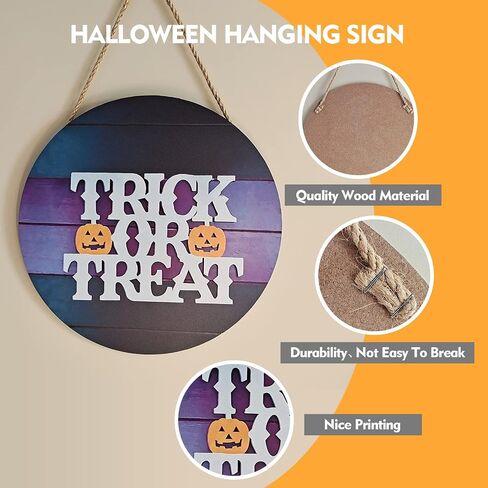 Halloween Wood Hanging Sign Halloween Trick or Treat Decor Sign for Front Door Halloween Decorations Outdoor, Halloween Party Decorations in Saudi Arabia