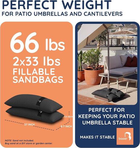 Baser Fillable Straight Sandbags, 2 x 55 LBS fillable Weight Bags for Patio Umbrellas, Cantilevers and Garden Accessories in Kuwait