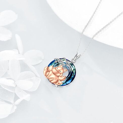 AINFQY Animals Necklace for Women S925 Sterling Silver Turtle/Flamingo/Panda/Fox/Hummingbird Crystal Pendant Necklaces Jewelry for Girls in Kuwait