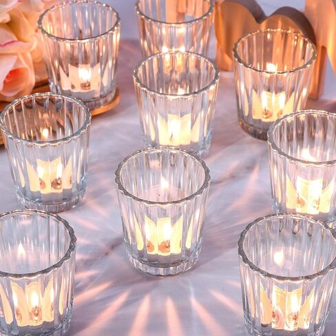 12pcs Clear Votive Candle Holders, Glass Candle Holders Bulk for Table Centerpiece, Tealight Candle Holders for Wedding, Birthday, Party, Home, Dinner Decor in Saudi Arabia