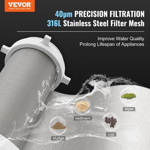 VEVOR Sediment Filter, 20 GPM Spin Down Sediment Filter with Pressure Gauge, 4Th Gen Backwash Pre-Filtration System, 360° Bi-side Scraper Flush, Reusable Whole House Sediment Water Filter, 3/4" MNPT in Saudi Arabia