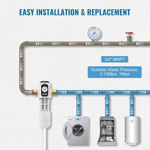 VEVOR Sediment Filter, 20 GPM Spin Down Sediment Filter with Pressure Gauge, 4Th Gen Backwash Pre-Filtration System, 360° Bi-side Scraper Flush, Reusable Whole House Sediment Water Filter, 3/4" MNPT in Saudi Arabia