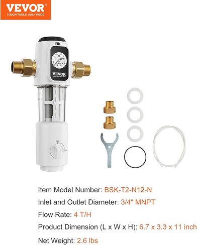 VEVOR Sediment Filter, 20 GPM Spin Down Sediment Filter with Pressure Gauge, 4Th Gen Backwash Pre-Filtration System, 360° Bi-side Scraper Flush, Reusable Whole House Sediment Water Filter, 3/4" MNPT in Saudi Arabia