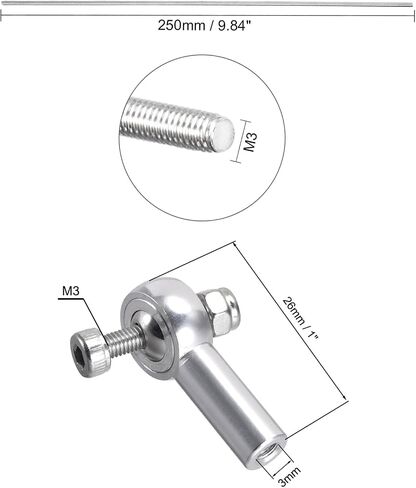 MECCANIXITY قضيب ملولب بالكامل M3 x 250mm 304 خيوط من الفولاذ المقاوم للصدأ لليد اليمنى مع نهاية قضيب M3 فضية اللون 4 قطع in Saudi Arabia