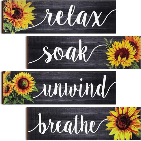 Jetec 4 Pieces Sunflower Bathroom Decor Sunflower Kitchen Decor Farmhouse Bathroom Wall Decor Signs Rustic Sunflower Bathroom Wall Art Bathroom Wooden Signs (Gray) in Saudi Arabia
