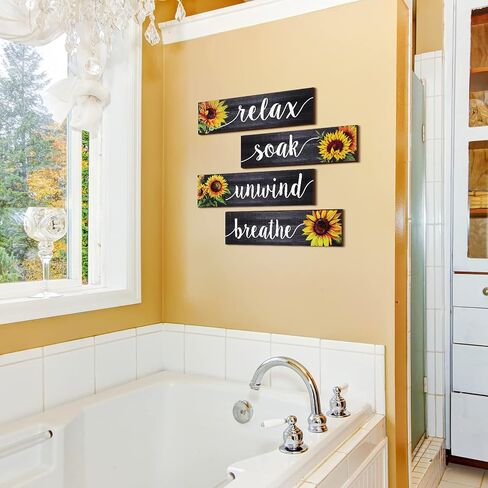 Jetec 4 Pieces Sunflower Bathroom Decor Sunflower Kitchen Decor Farmhouse Bathroom Wall Decor Signs Rustic Sunflower Bathroom Wall Art Bathroom Wooden Signs (Gray) in Saudi Arabia