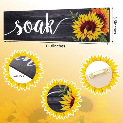 Jetec 4 Pieces Sunflower Bathroom Decor Sunflower Kitchen Decor Farmhouse Bathroom Wall Decor Signs Rustic Sunflower Bathroom Wall Art Bathroom Wooden Signs (Gray) in Saudi Arabia