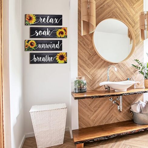 Jetec 4 Pieces Sunflower Bathroom Decor Sunflower Kitchen Decor Farmhouse Bathroom Wall Decor Signs Rustic Sunflower Bathroom Wall Art Bathroom Wooden Signs (Gray) in Saudi Arabia