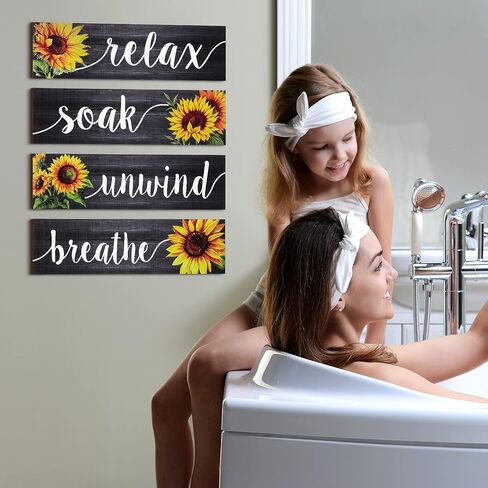 Jetec 4 Pieces Sunflower Bathroom Decor Sunflower Kitchen Decor Farmhouse Bathroom Wall Decor Signs Rustic Sunflower Bathroom Wall Art Bathroom Wooden Signs (Gray) in Saudi Arabia