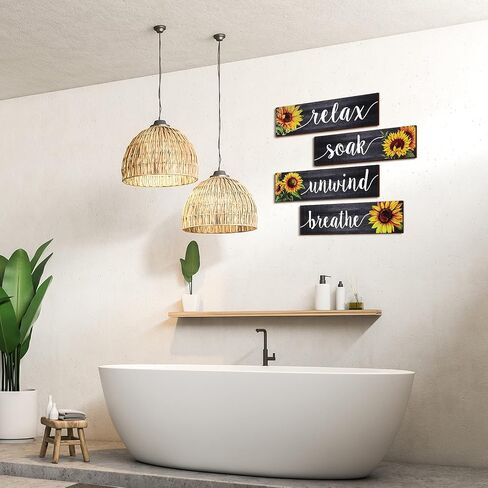 Jetec 4 Pieces Sunflower Bathroom Decor Sunflower Kitchen Decor Farmhouse Bathroom Wall Decor Signs Rustic Sunflower Bathroom Wall Art Bathroom Wooden Signs (Gray) in Saudi Arabia