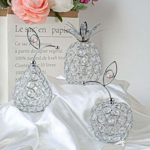 مجموعة Kehail مكونة من 3 قطع من الكريستال المعدني على شكل أناناس كمثرى لطاولة مركزية مصنوعة يدويًا من الكريستال شمعدان فاكهة مجوف لتزيين المنزل وحفلات الزفاف والعطلات (فضي، مجموعة من 3) in Kuwait