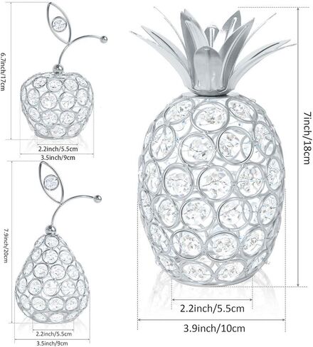 مجموعة Kehail مكونة من 3 قطع من الكريستال المعدني على شكل أناناس كمثرى لطاولة مركزية مصنوعة يدويًا من الكريستال شمعدان فاكهة مجوف لتزيين المنزل وحفلات الزفاف والعطلات (فضي، مجموعة من 3) in Kuwait